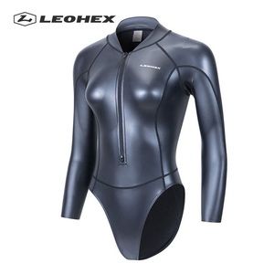 LEOHEX Long Sleeve Zip-Front Metallic Rash Guard Swimsuit Surf Suit XXL (US L)